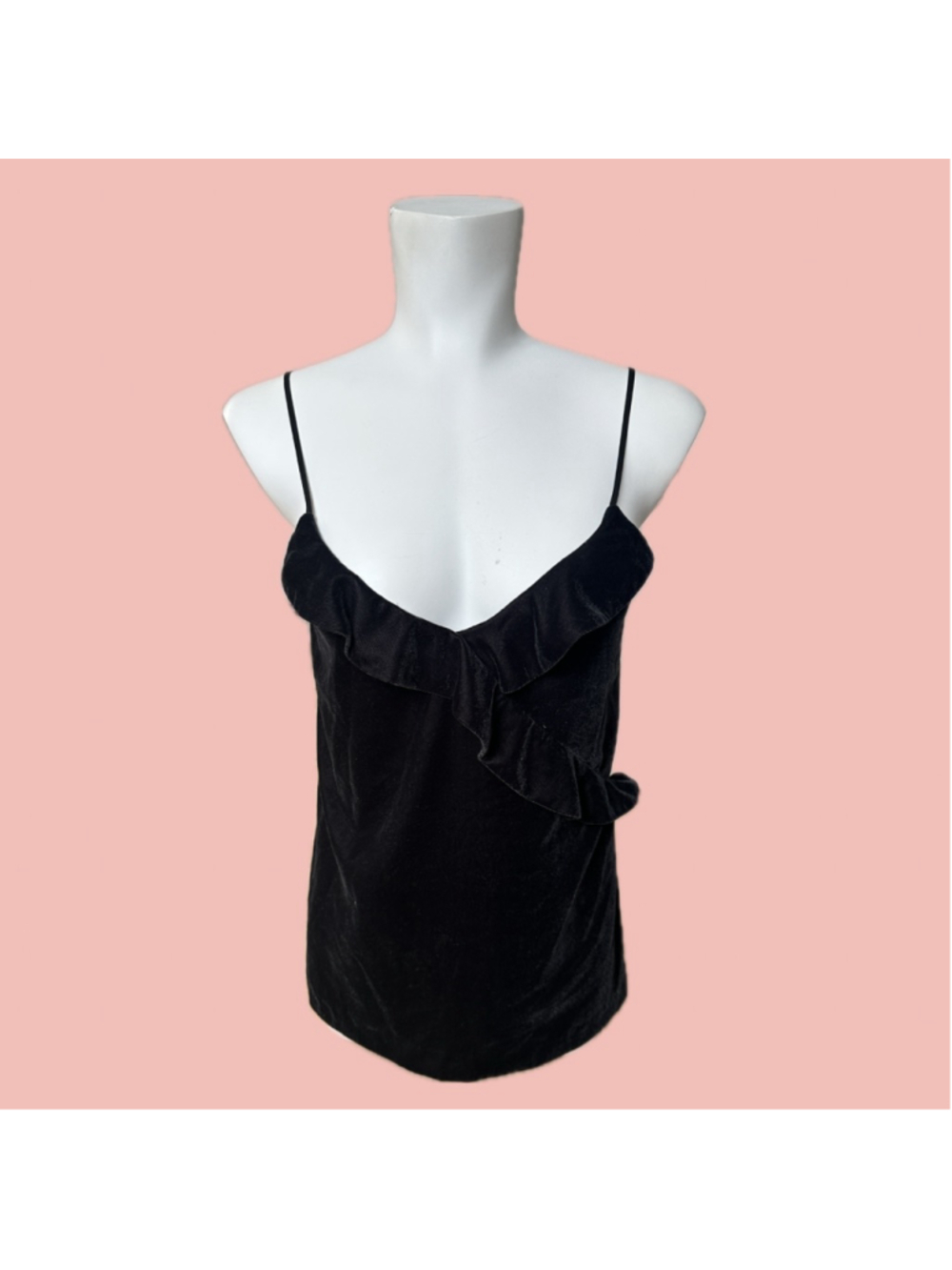 J.Crew Black Velvet Ruffle Camisole Top Tall 4T Party Going Out